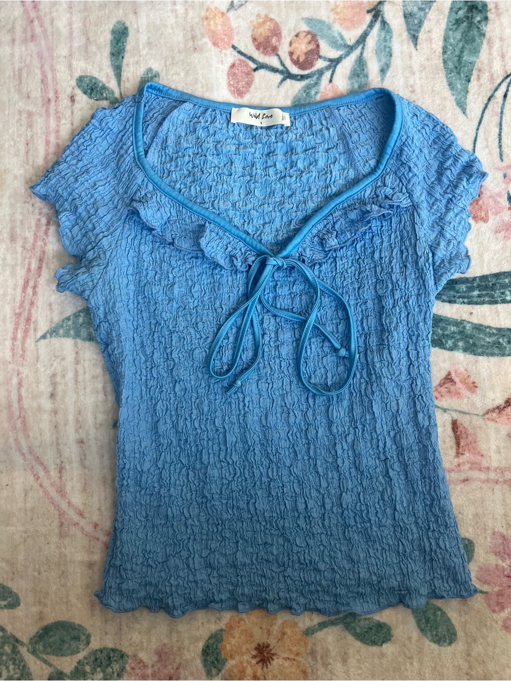 Wild Love Sky Blue Tie-Front Smocked Top